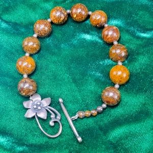 SILPADA STERLING SILVER NATURAL STONE FLORAL TOGGLE BRACELET MARKED (004BRAC)